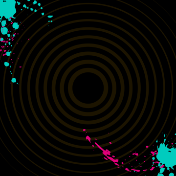 lack logo with blue and pink paint splats with fades spiral in middle