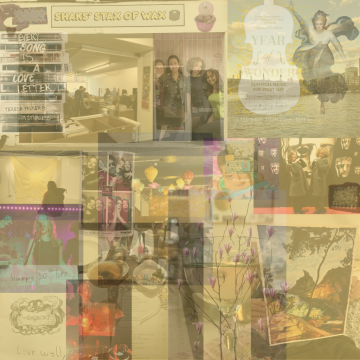 collage of photos on yellow background