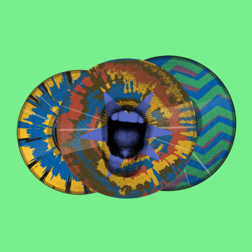 3 Multicoloured vinyls on mint green background