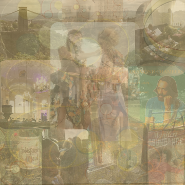 collage of photos on yellow background